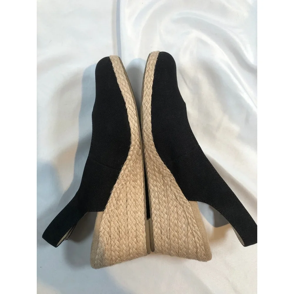 Croft & Barrow Black Espadrille Wedge‎ Sandals Slingback Tecomfort Womens 8.5 M